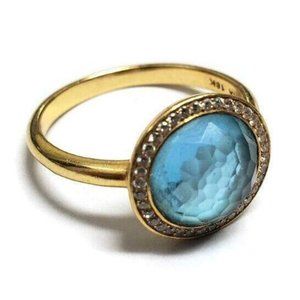 18k YG Rock Candy Blue Topaz Lollipop Diamond Ring